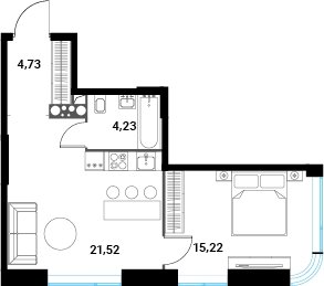 2-комнатная квартира без отделки, 45.7 м2, 20 этаж, сдача 1 квартал 2024 г., ЖК Инноватор, корпус А - объявление 2260415 - фото №1