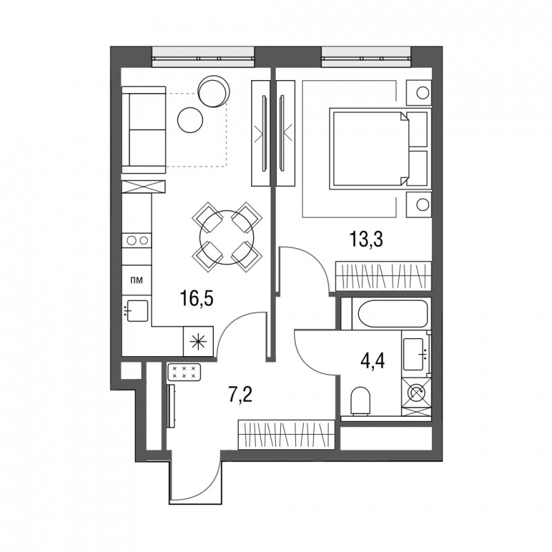 1-комнатная квартира без отделки, 41.4 м2, 20 этаж, сдача 1 квартал 2024 г., ЖК Сиреневый Парк, корпус 31 - объявление 2050601 - фото №1