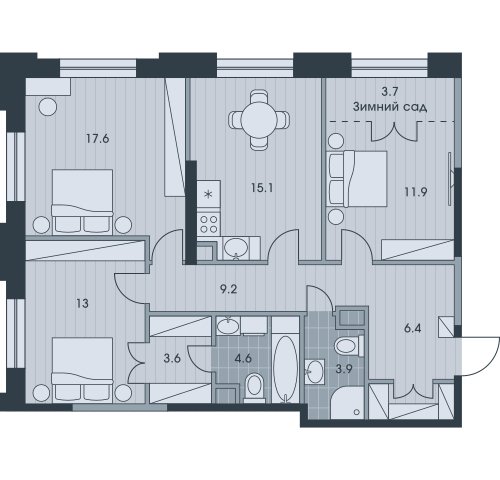 3-комнатная квартира с частичной отделкой, 89.4 м2, 20 этаж, дом сдан, ЖК EVER, корпус 3 - объявление 2376354 - фото №1