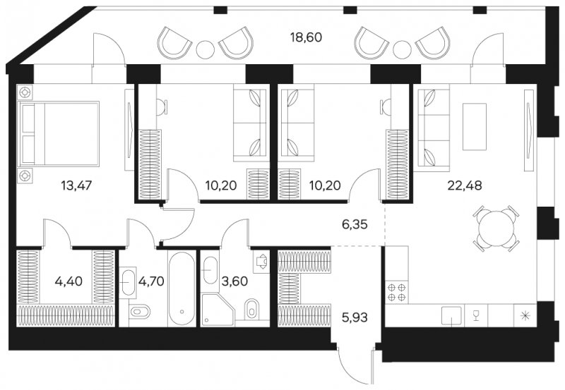 3-комнатная квартира без отделки, 90.64 м2, 13 этаж, сдача 4 квартал 2024 г., ЖК FØRST, корпус 1 - объявление 1942364 - фото №1