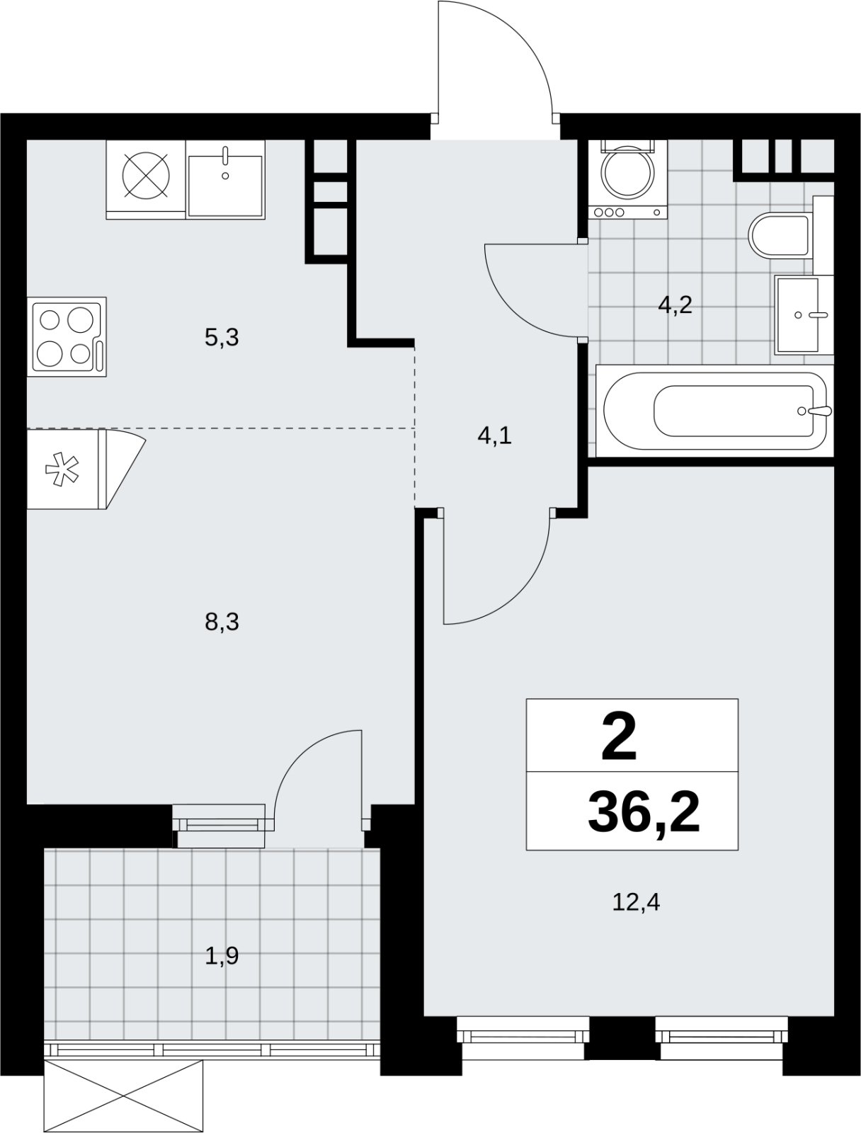 2-комнатная квартира (евро) без отделки, 36.2 м2, 11 этаж, сдача 4 квартал 2026 г., ЖК Скандинавия, корпус 2.18.1.3 - объявление 2350838 - фото №1