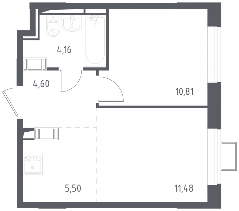2-комнатная квартира (евро) с полной отделкой, 36.55 м2, 3 этаж, сдача 4 квартал 2023 г., ЖК Алхимово, корпус 7 - объявление 2094757 - фото №1