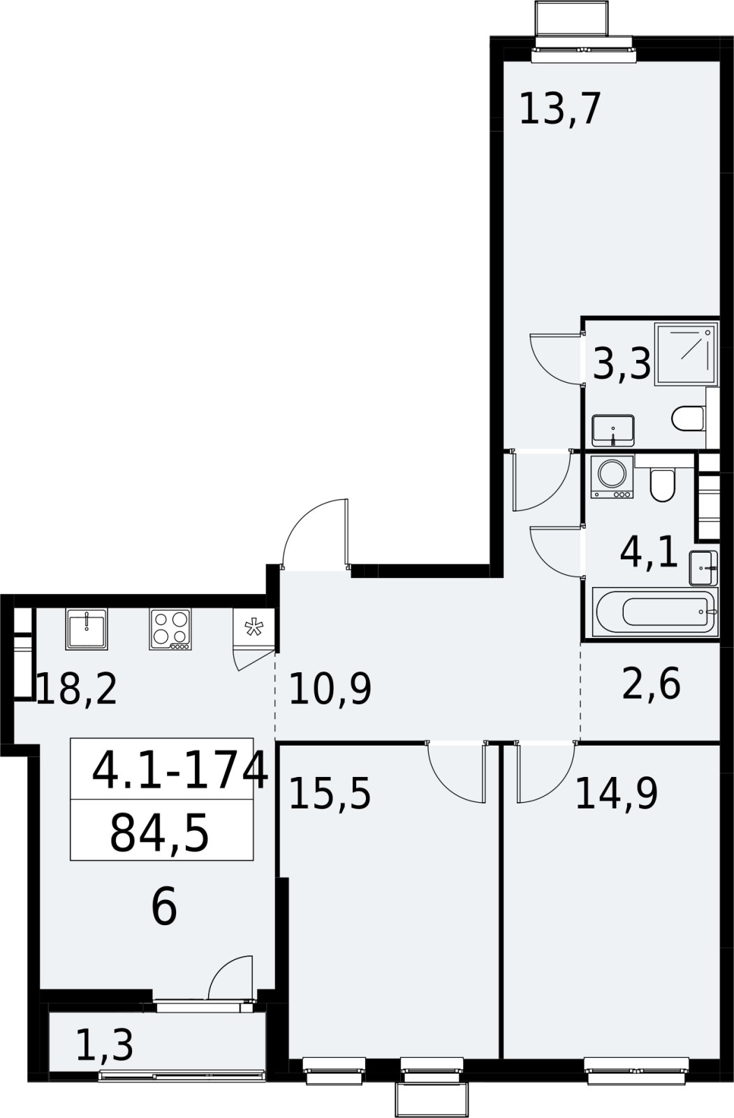 3-комнатная квартира с полной отделкой, 84.5 м2, 7 этаж, сдача 2 квартал 2027 г., ЖК Южные сады, корпус 4.1.2 - объявление 2392704 - фото №1