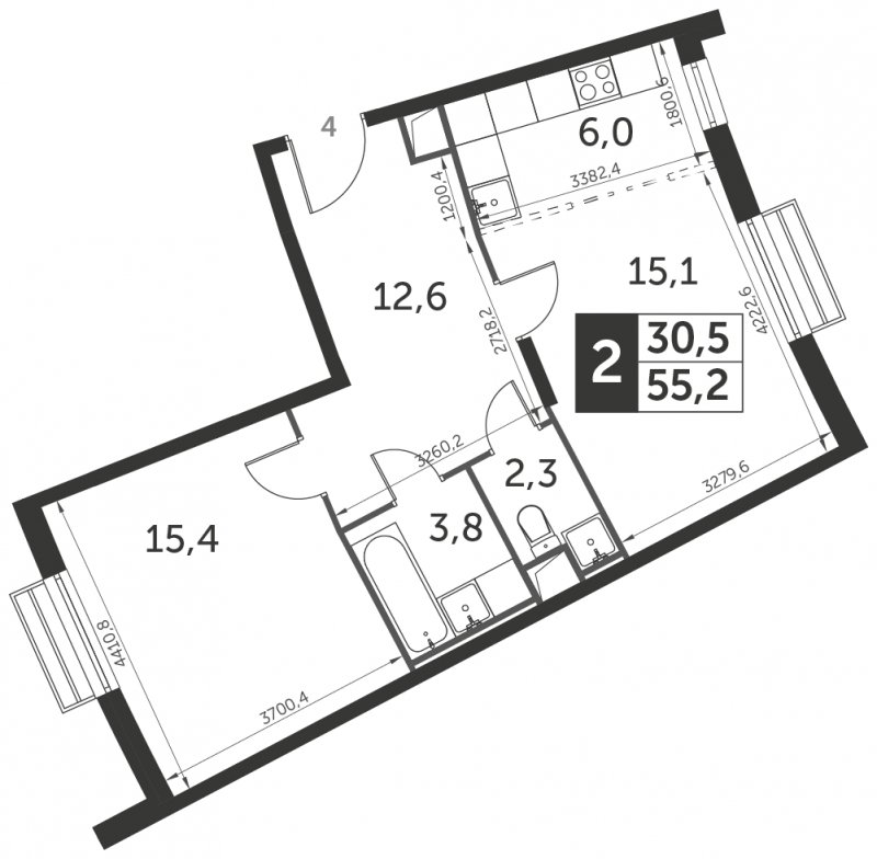 2-комнатная квартира с полной отделкой, 55.2 м2, 1 этаж, сдача 3 квартал 2023 г., ЖК UP-квартал Римский, корпус 7 - объявление 1331431 - фото №1