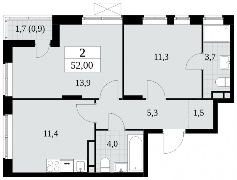 2-комнатная квартира без отделки, 52 м2, 7 этаж, сдача 2 квартал 2024 г., ЖК Прокшино, корпус 6.2 - объявление 1662875 - фото №1