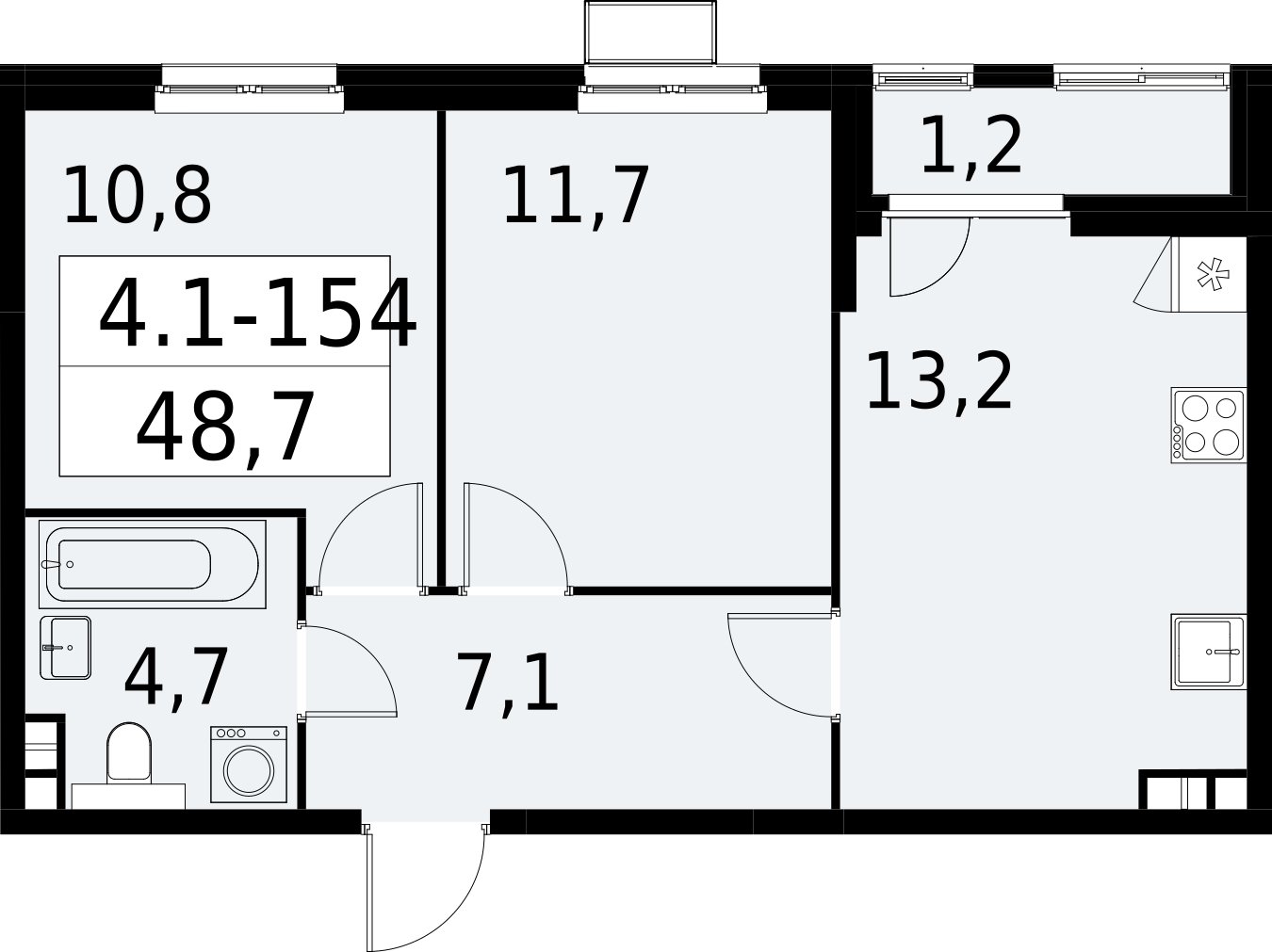 2-комнатная квартира с полной отделкой, 48.7 м2, 4 этаж, сдача 2 квартал 2027 г., ЖК Южные сады, корпус 4.1.2 - объявление 2392689 - фото №1