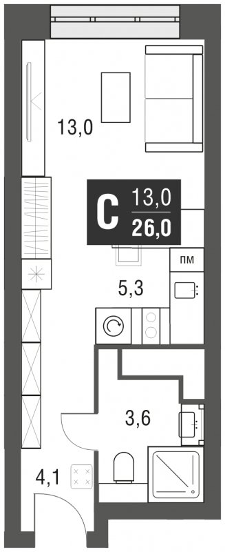 Студия с полной отделкой, 26 м2, 34 этаж, сдача 2 квартал 2024 г., ЖК AFI Tower, корпус 1 - объявление 2020725 - фото №1