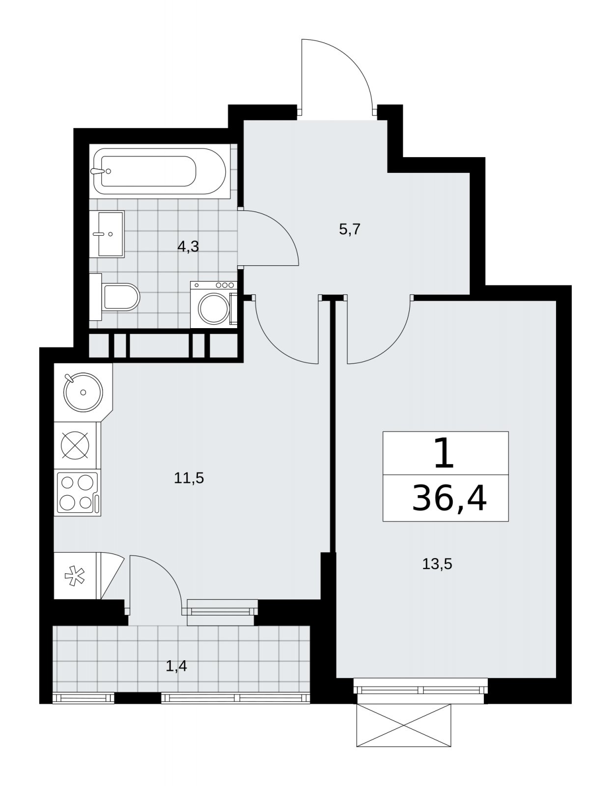 1-комнатная квартира без отделки, 36.4 м2, 10 этаж, сдача 4 квартал 2025 г., ЖК Прокшино, корпус 11.1.4 - объявление 2257547 - фото №1