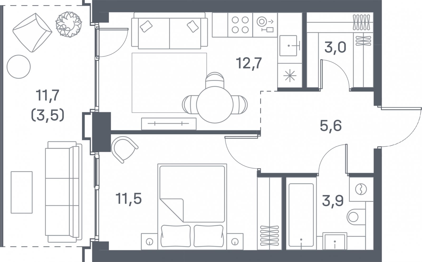 1-комнатная квартира 40.2 м2, 2 этаж, сдача 4 квартал 2025 г., ЖК Portland, корпус 1 - объявление 2303574 - фото №1
