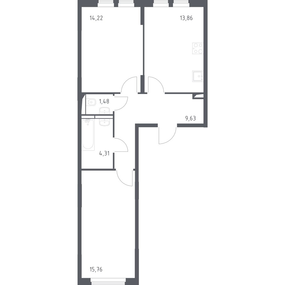 2-комнатная квартира с полной отделкой, 59.26 м2, 4 этаж, сдача 1 квартал 2025 г., ЖК Остафьево, корпус 19 - объявление 2138806 - фото №1