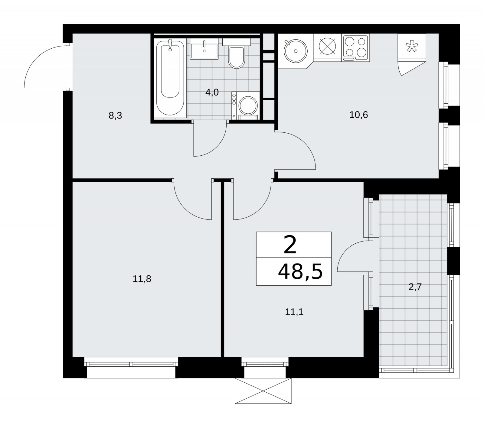 2-комнатная квартира с частичной отделкой, 48.5 м2, 9 этаж, сдача 2 квартал 2026 г., ЖК Скандинавия, корпус 25.2 - объявление 2283527 - фото №1