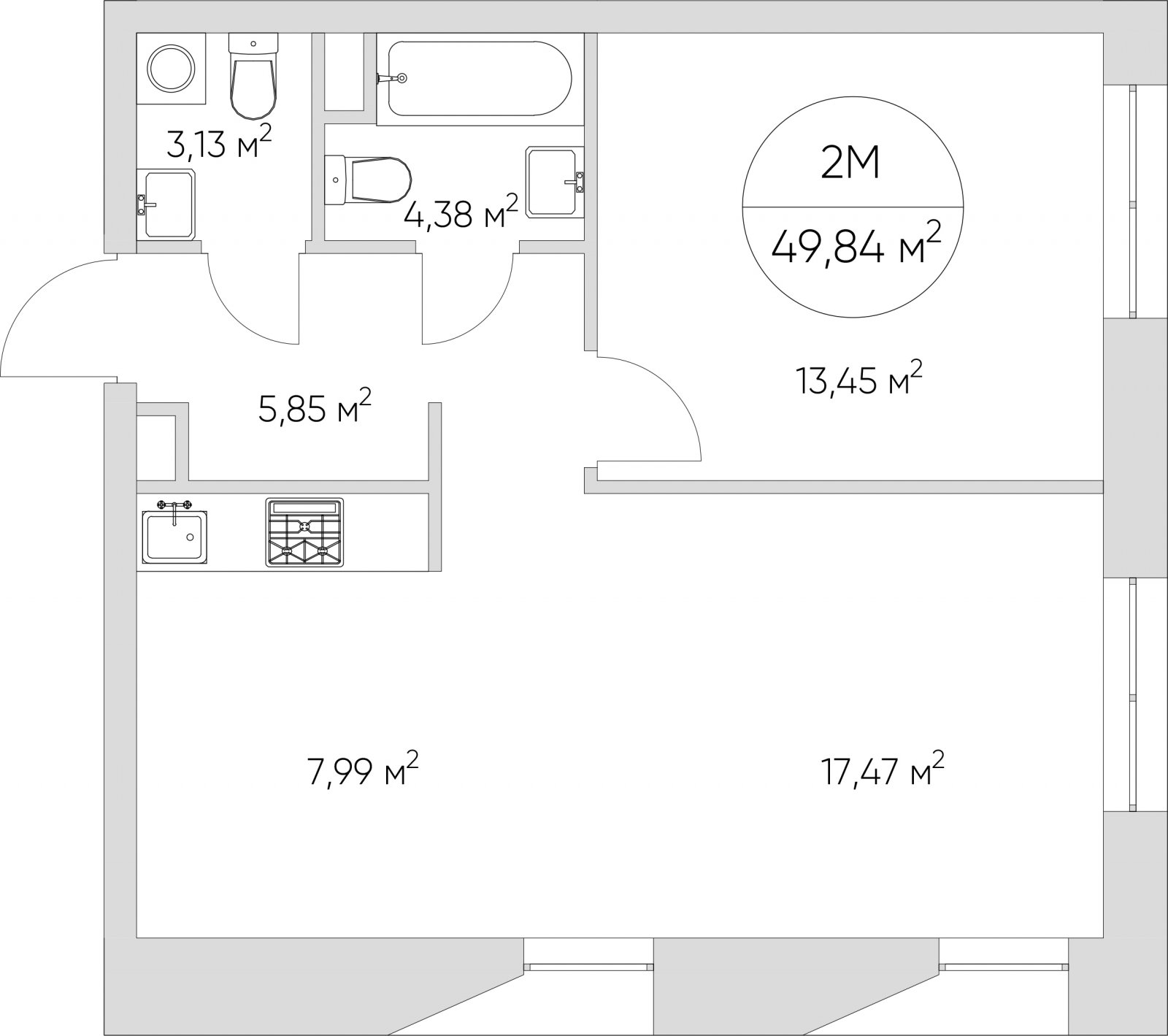 2-комнатные апартаменты без отделки, 49.84 м2, 10 этаж, сдача 1 квартал 2024 г., ЖК N'ICE LOFT, корпус 1 - объявление 2171591 - фото №1