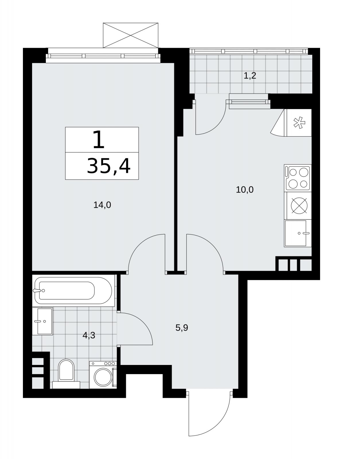 1-комнатная квартира с частичной отделкой, 35.4 м2, 4 этаж, сдача 2 квартал 2026 г., ЖК Прокшино, корпус 11.2.3 - объявление 2270576 - фото №1