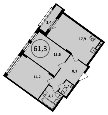 2-комнатная квартира без отделки, 61.3 м2, 13 этаж, дом сдан, ЖК Испанские кварталы, корпус 5.4 - объявление 1409593 - фото №1