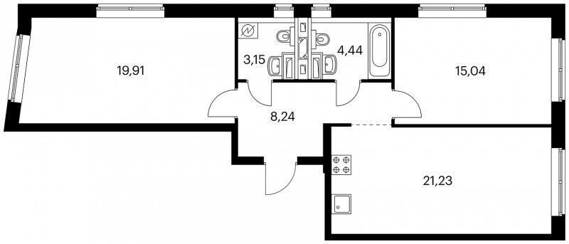 2-комнатная квартира без отделки, 72.01 м2, 14 этаж, сдача 4 квартал 2022 г., ЖК Green Park, корпус 7 - объявление 1306967 - фото №1