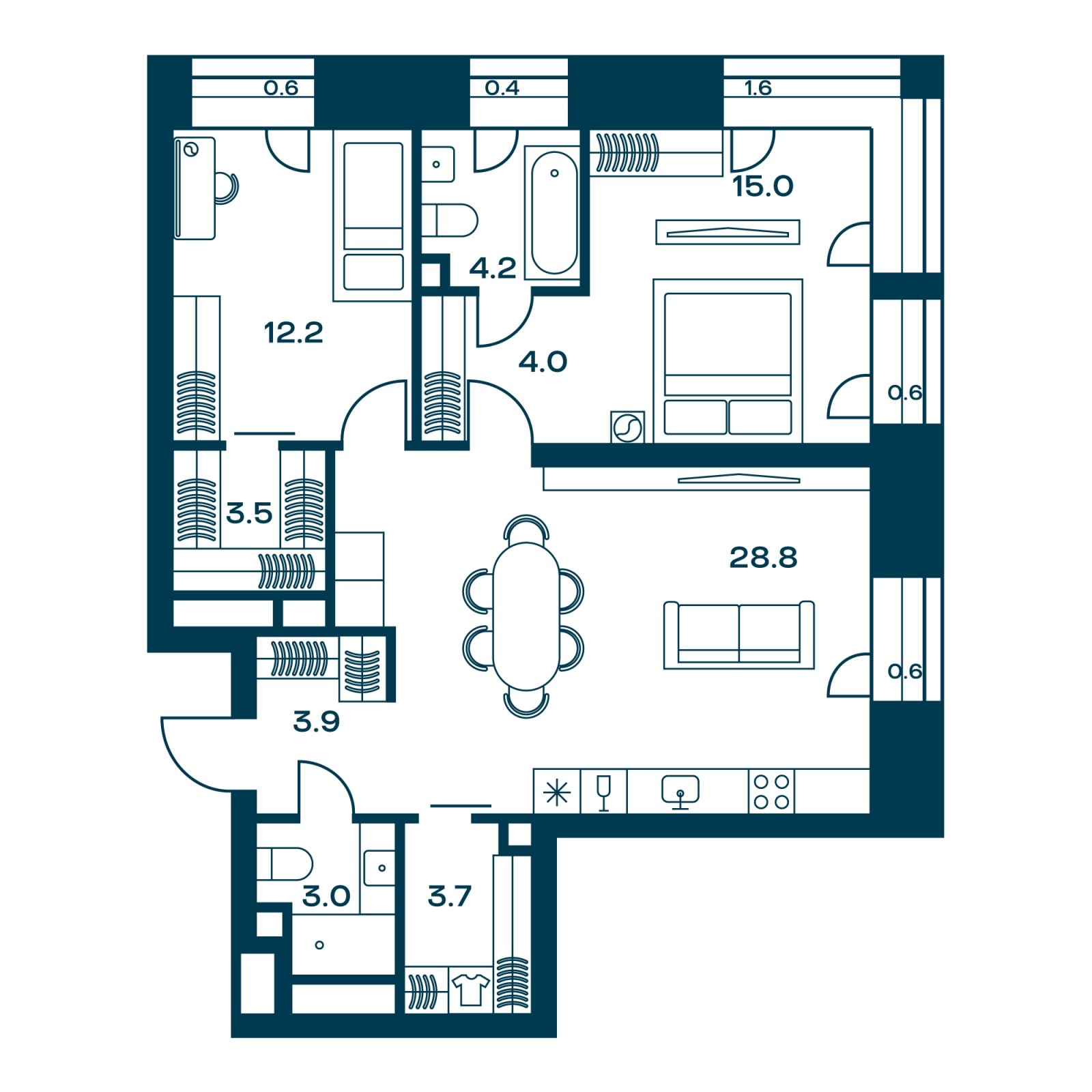 2-комнатная квартира с частичной отделкой, 79.5 м2, 15 этаж, сдача 4 квартал 2026 г., ЖК SOUL, корпус 1 - объявление 2329884 - фото №1