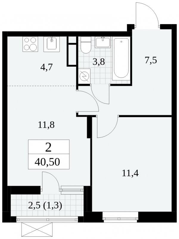 2-комнатная квартира (евро) с частичной отделкой, 40.5 м2, 4 этаж, сдача 2 квартал 2025 г., ЖК Прокшино, корпус 5.1.1 - объявление 1859847 - фото №1