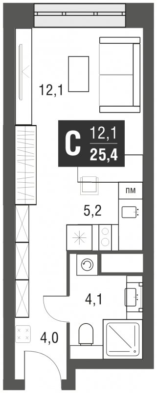 Студия с полной отделкой, 25.4 м2, 6 этаж, сдача 2 квартал 2024 г., ЖК AFI Tower, корпус 1 - объявление 1930776 - фото №1