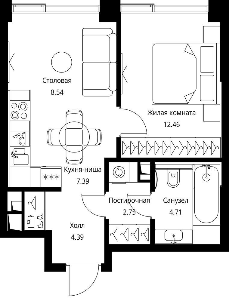 1-комнатная квартира с частичной отделкой, 40.24 м2, 11 этаж, сдача 3 квартал 2026 г., ЖК City Bay, корпус North Ocean 6 - объявление 2332265 - фото №1