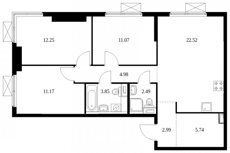 3-комнатная квартира с полной отделкой, 77.06 м2, 25 этаж, сдача 4 квартал 2024 г., ЖК Матвеевский Парк, корпус 1.2 - объявление 1964821 - фото №1
