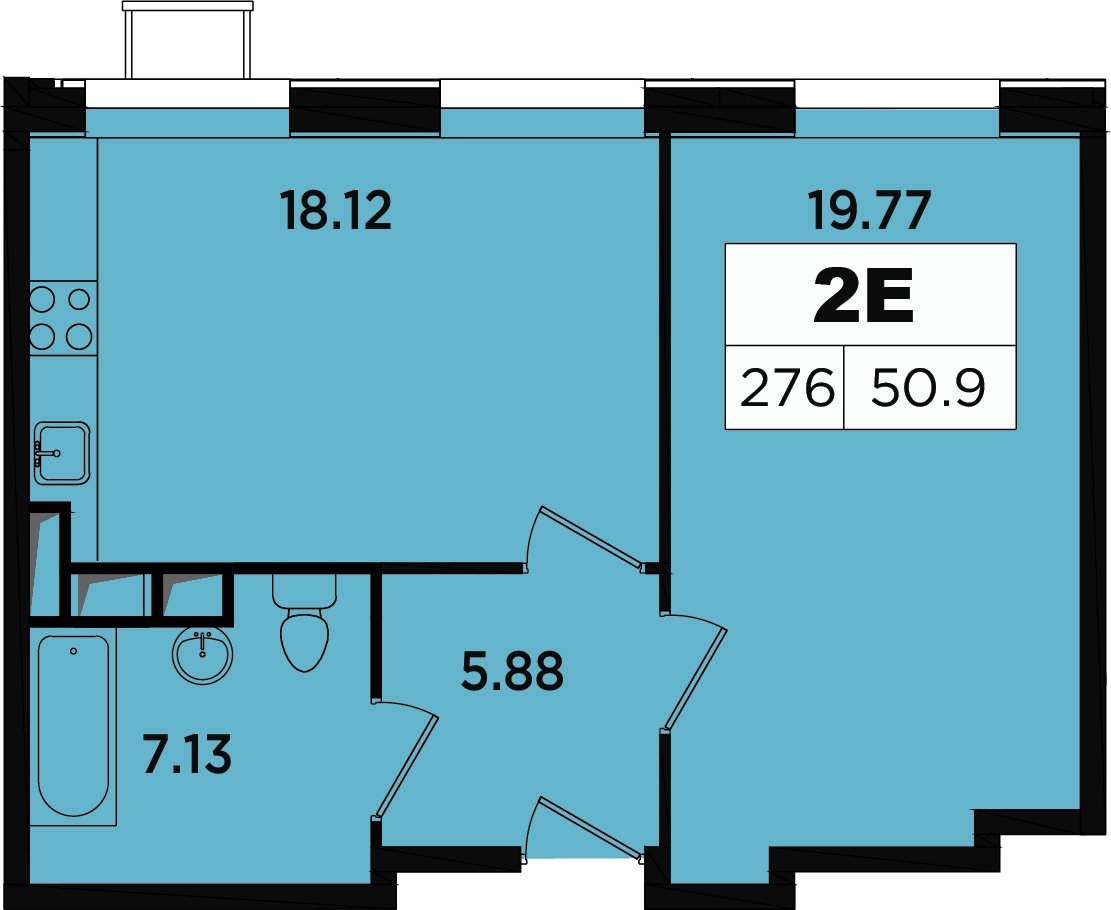 2-комнатные апартаменты без отделки, 47.5 м2, 13 этаж, дом сдан, ЖК Легендарный Квартал на Березовой  аллее, корпус 1 - объявление 2335668 - фото №1