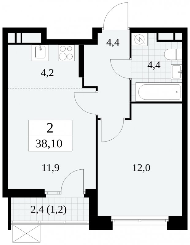 2-комнатная квартира (евро) без отделки, 38.1 м2, 9 этаж, сдача 4 квартал 2024 г., ЖК Скандинавия, корпус 2.27.3 - объявление 1840490 - фото №1