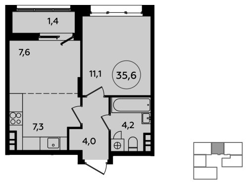 2-комнатная квартира (евро) без отделки, 35.6 м2, 6 этаж, сдача 4 квартал 2023 г., ЖК Скандинавия, корпус 2.23.6 - объявление 1514842 - фото №1