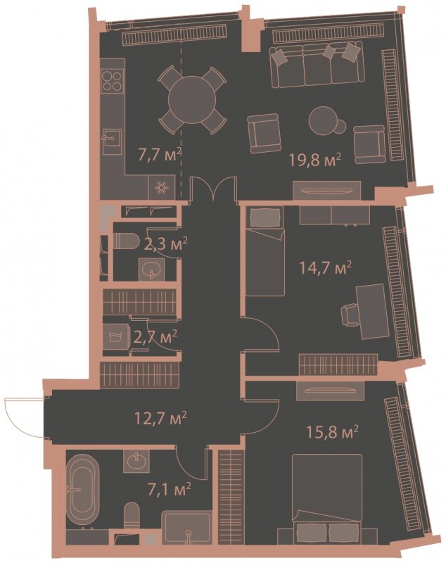 2-комнатная квартира без отделки, 82.8 м2, 18 этаж, сдача 1 квартал 2025 г., ЖК HIGH LIFE, корпус Heart Tower - объявление 1767917 - фото №1
