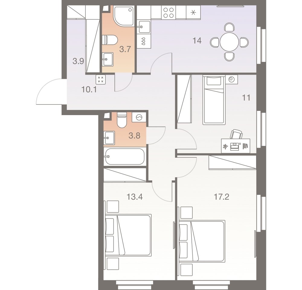 3-комнатная квартира без отделки, 77.2 м2, 15 этаж, сдача 1 квартал 2026 г., ЖК Twelve, корпус 2 - объявление 2331991 - фото №1