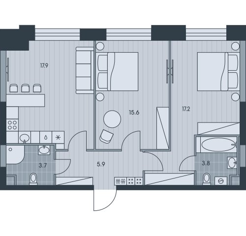 3-комнатная квартира (евро) без отделки, 64.1 м2, 34 этаж, сдача 3 квартал 2025 г., ЖК EVER, корпус 5 - объявление 2331737 - фото №1