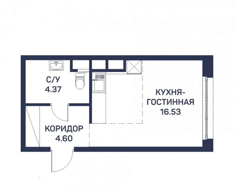 Студия с частичной отделкой, 25.5 м2, 3 этаж, сдача 3 квартал 2022 г., ЖК Любовь и Голуби, корпус 2 - объявление 1811377 - фото №1