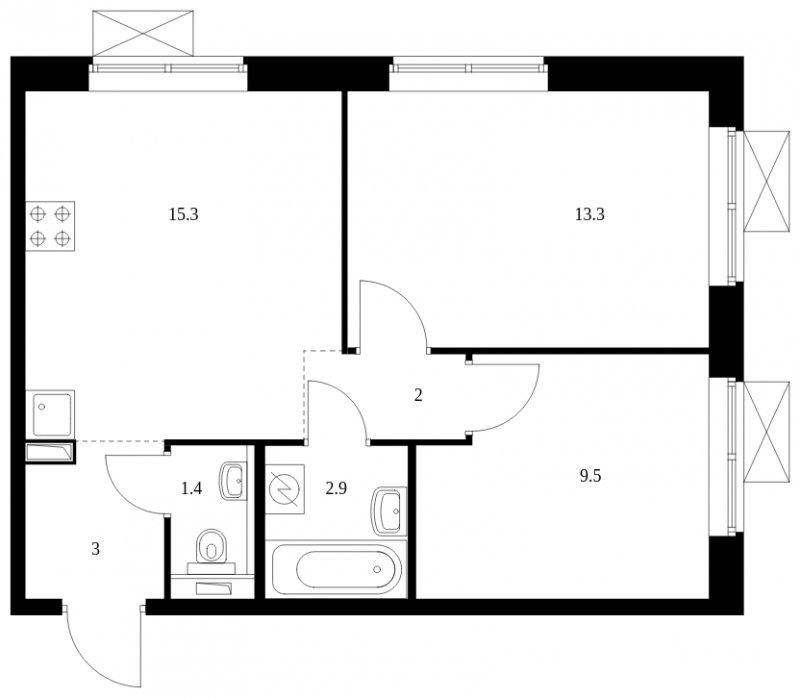 2-комнатная квартира с полной отделкой, 47.4 м2, 7 этаж, сдача 4 квартал 2023 г., ЖК Измайловский лес, корпус 6.2 - объявление 1859299 - фото №1