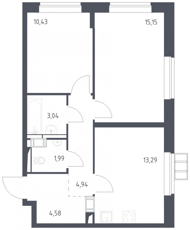2-комнатная квартира с полной отделкой, 53.42 м2, 6 этаж, сдача 1 квартал 2025 г., ЖК Алхимово, корпус 9 - объявление 1932124 - фото №1
