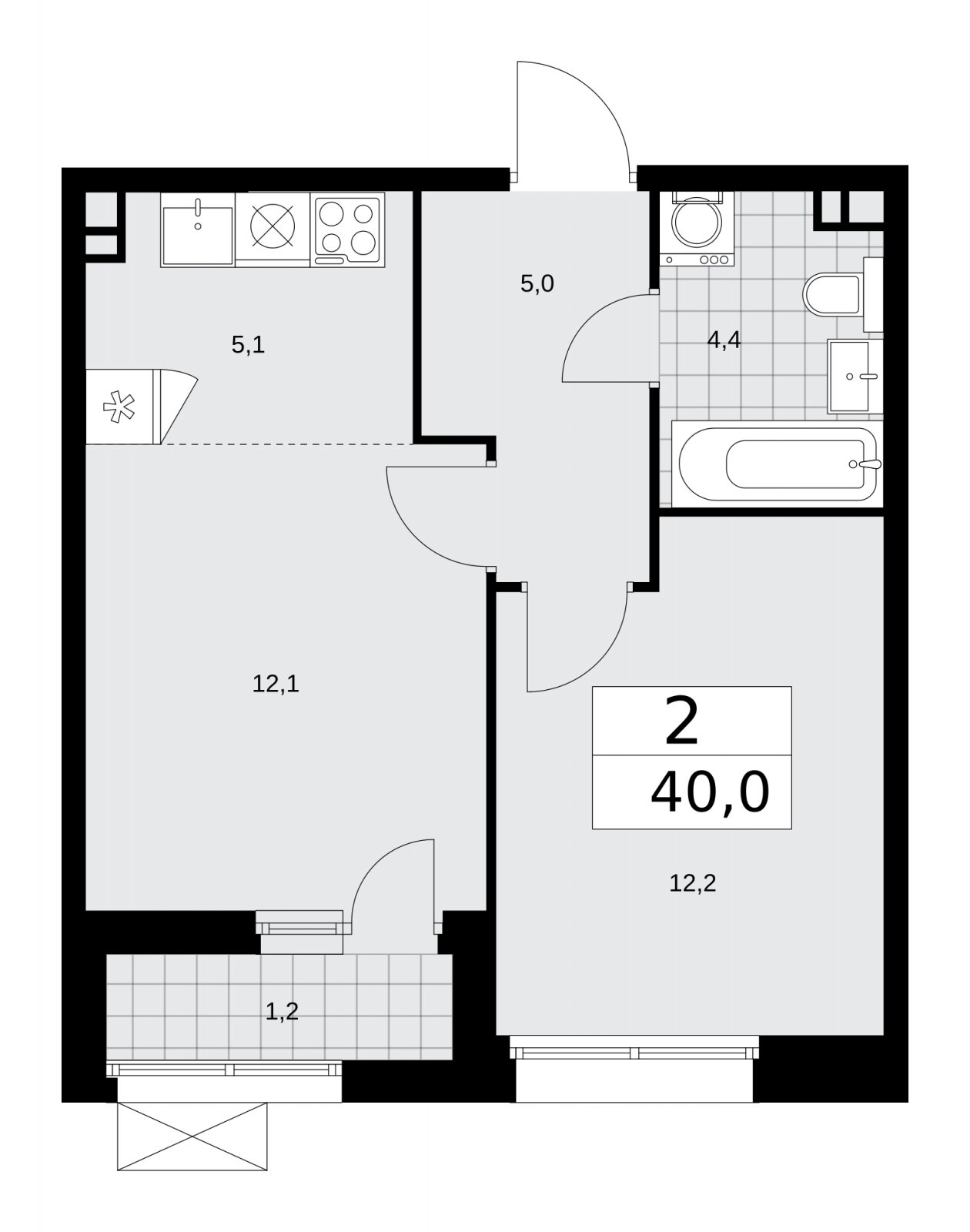 2-комнатная квартира (евро) без отделки, 40 м2, 3 этаж, сдача 4 квартал 2025 г., ЖК Бунинские кварталы, корпус 6.4 - объявление 2252678 - фото №1