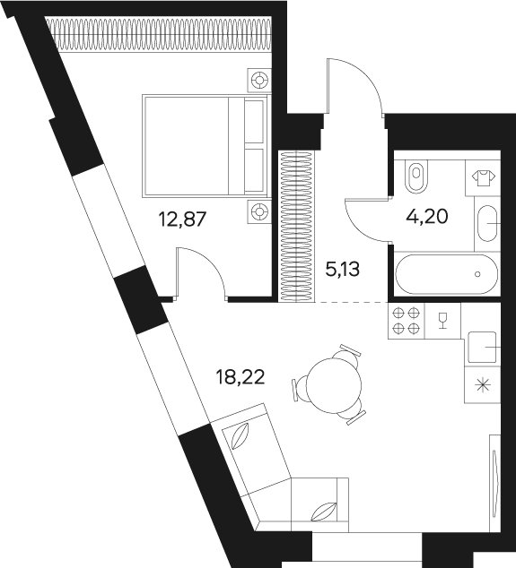 1-комнатная квартира без отделки, 40.42 м2, 12 этаж, сдача 4 квартал 2024 г., ЖК FØRST, корпус 2 - объявление 2353475 - фото №1