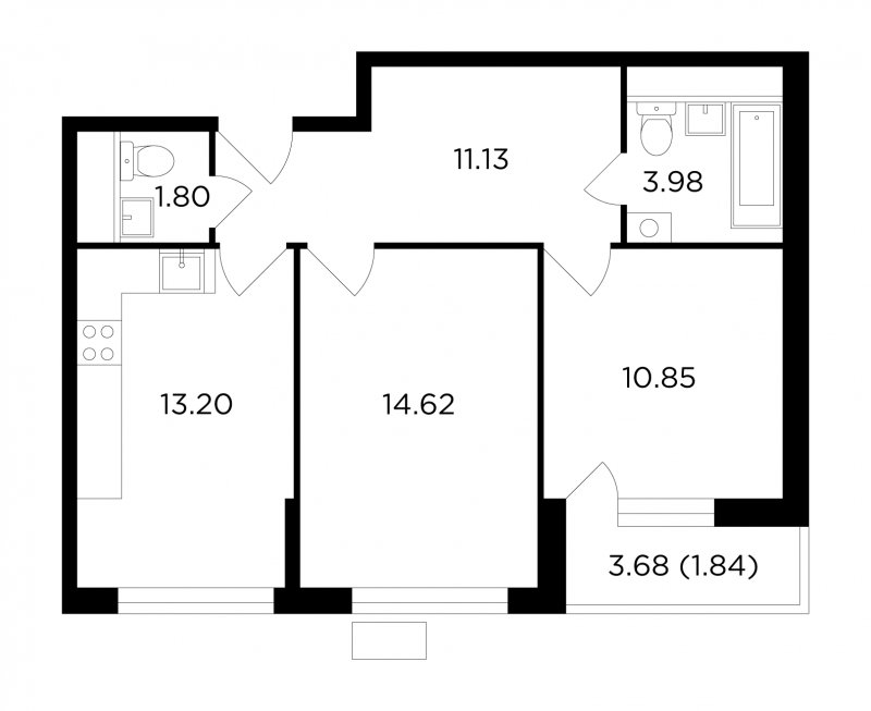 2-комнатная квартира без отделки, 57.42 м2, 6 этаж, дом сдан, ЖК VESNA, корпус 1 - объявление 1755766 - фото №1