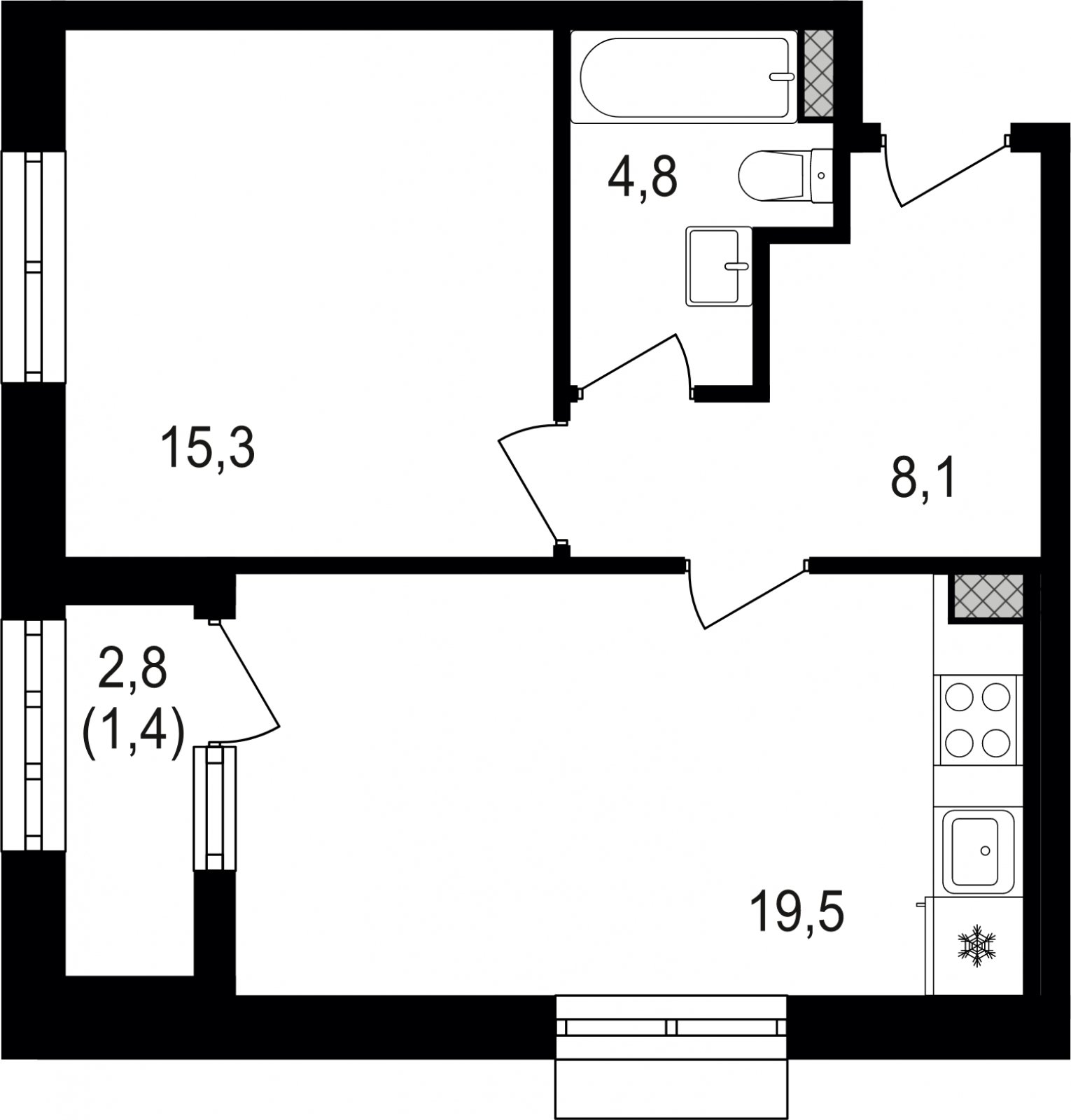 1-комнатная квартира без отделки, 49.1 м2, 2 этаж, сдача 3 квартал 2024 г., ЖК Михалковский, корпус 3 - объявление 2041993 - фото №1