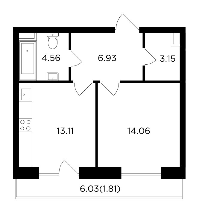 1-комнатная квартира с частичной отделкой, 43.62 м2, 11 этаж, дом сдан, ЖК FORIVER, корпус 8 - объявление 2233286 - фото №1