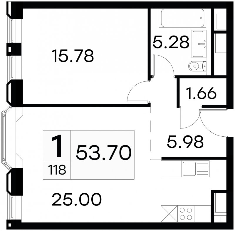 1-комнатные апартаменты с частичной отделкой, 53.7 м2, 11 этаж, сдача 3 квартал 2024 г., ЖК GloraX Aura Белорусская, корпус 1 - объявление 1708629 - фото №1