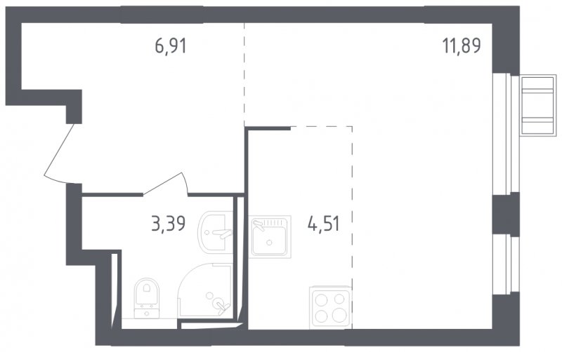 1-комнатная квартира с полной отделкой, 26.7 м2, 2 этаж, сдача 3 квартал 2023 г., ЖК Томилино Парк, корпус 4.1 - объявление 1570729 - фото №1