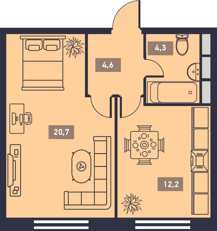 1-комнатная квартира без отделки, 42.3 м2, 19 этаж, дом сдан, ЖК Талисман на Водном, корпус 1 - объявление 2059003 - фото №1