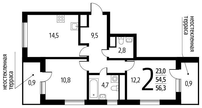 2-комнатная квартира с полной отделкой, 56.3 м2, 13 этаж, сдача 1 квартал 2024 г., ЖК Новые Ватутинки. Центральный, корпус 9/1/1.2 - объявление 1674068 - фото №1
