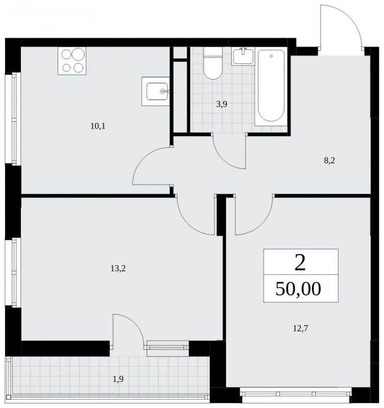 2-комнатная квартира без отделки, 50 м2, 13 этаж, сдача 4 квартал 2024 г., ЖК Скандинавия, корпус 36.1.2 - объявление 1801932 - фото №1