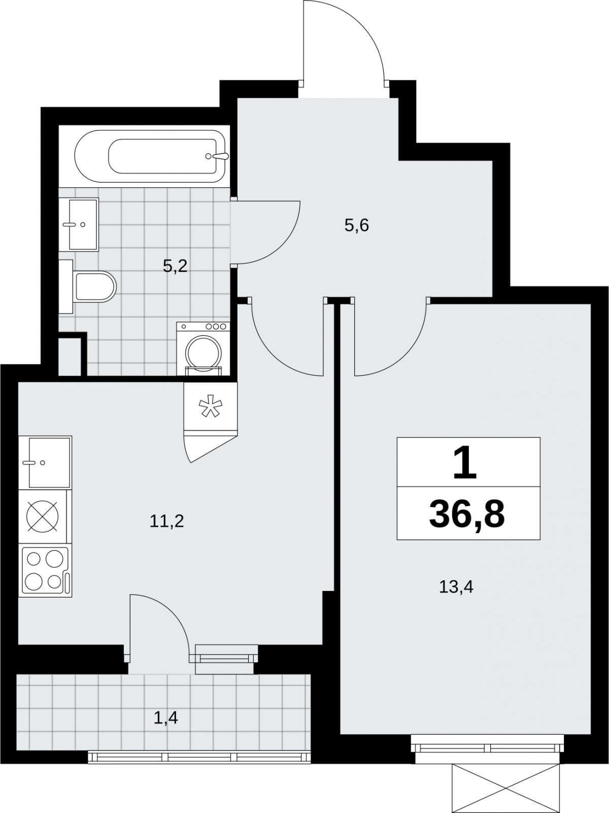 1-комнатная квартира с полной отделкой, 36.8 м2, 2 этаж, сдача 3 квартал 2026 г., ЖК Дзен-кварталы, корпус 6.1.3 - объявление 2327443 - фото №1