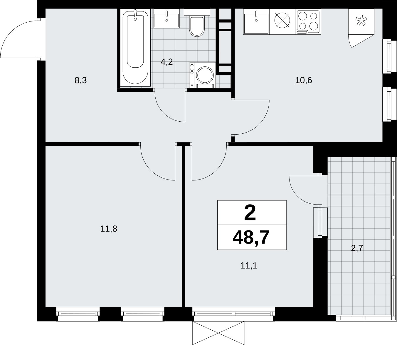 2-комнатная квартира без отделки, 48.7 м2, 8 этаж, сдача 4 квартал 2026 г., ЖК Скандинавия, корпус 2.18.1.4 - объявление 2350986 - фото №1