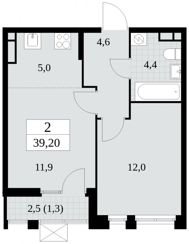 2-комнатная квартира (евро) без отделки, 39.2 м2, 7 этаж, сдача 4 квартал 2024 г., ЖК Скандинавия, корпус 2.27.3 - объявление 1840531 - фото №1