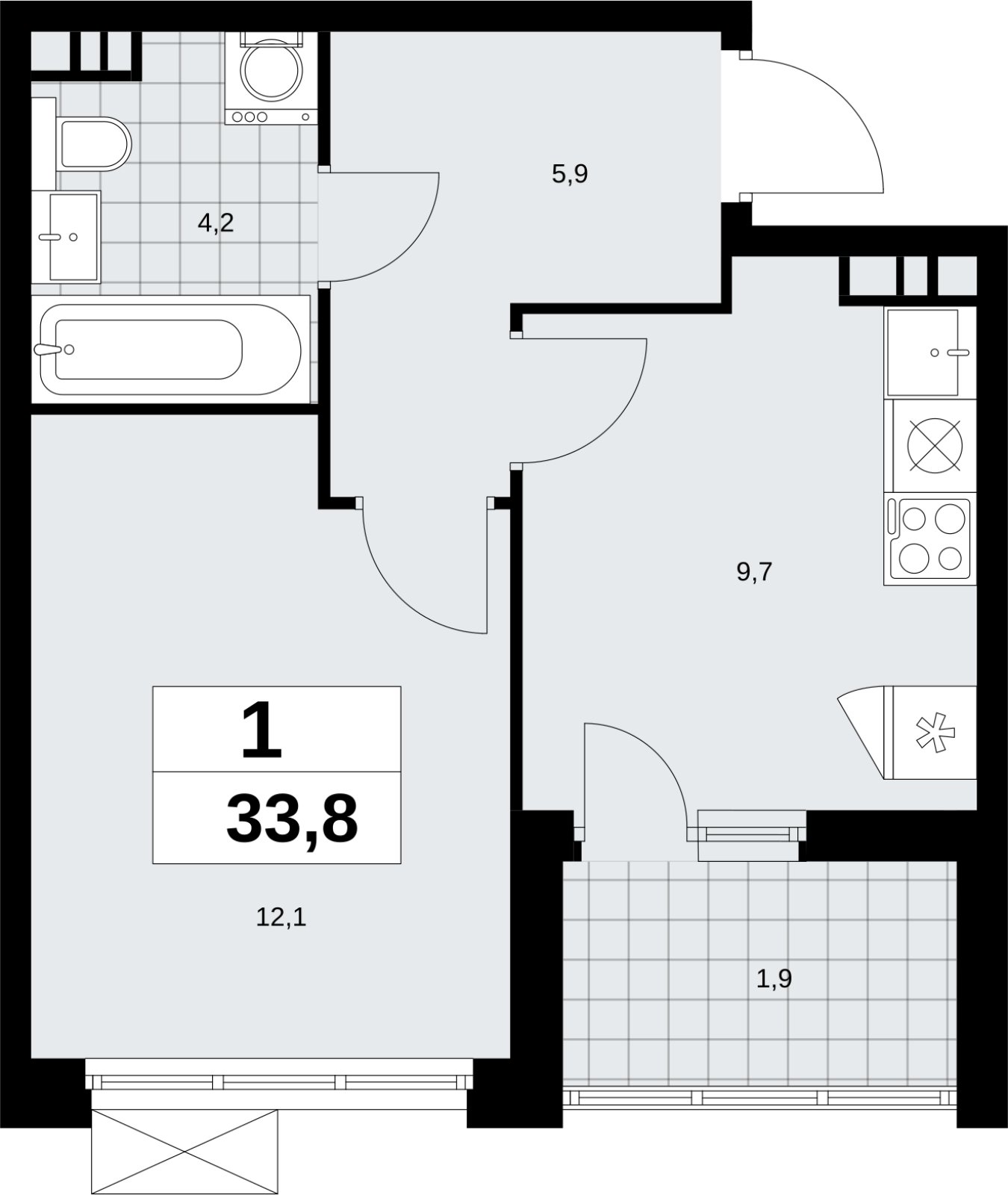 1-комнатная квартира без отделки, 33.8 м2, 7 этаж, сдача 4 квартал 2026 г., ЖК Скандинавия, корпус 2.18.1.3 - объявление 2350797 - фото №1
