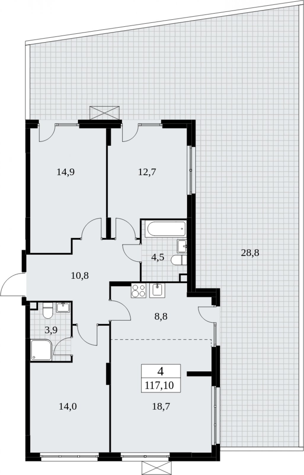 4-комнатная квартира (евро) с частичной отделкой, 117.1 м2, 2 этаж, сдача 4 квартал 2024 г., ЖК Скандинавия, корпус 35.1.3 - объявление 2052237 - фото №1