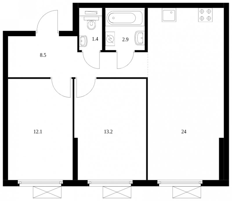 2-комнатная квартира с полной отделкой, 62.1 м2, 2 этаж, сдача 3 квартал 2024 г., ЖК Амурский парк, корпус 2 - объявление 1776942 - фото №1