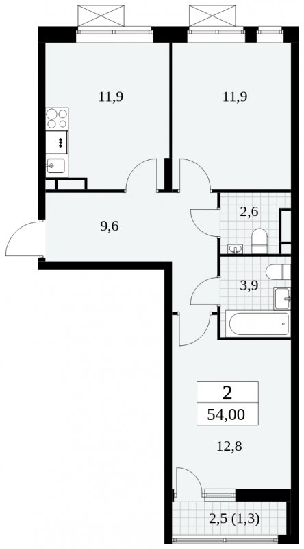 2-комнатная квартира без отделки, 54 м2, 7 этаж, сдача 3 квартал 2024 г., ЖК Прокшино, корпус 8.5 - объявление 1684386 - фото №1